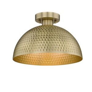 ELYONA Semi Flush Mount Ceiling Light Hammered Brass Gold Metal 11.8in E26 40W